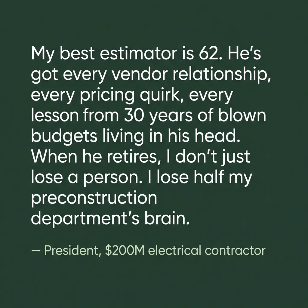 Quote: when a senior estimator retires, the firm loses half its preconstruction brain